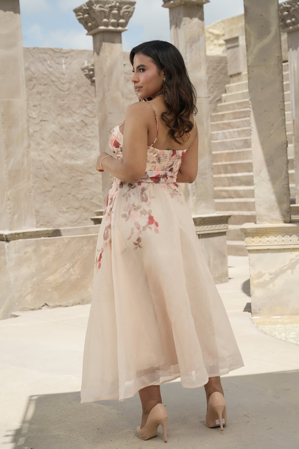 Vestido Largo Floral Rosa con Corset