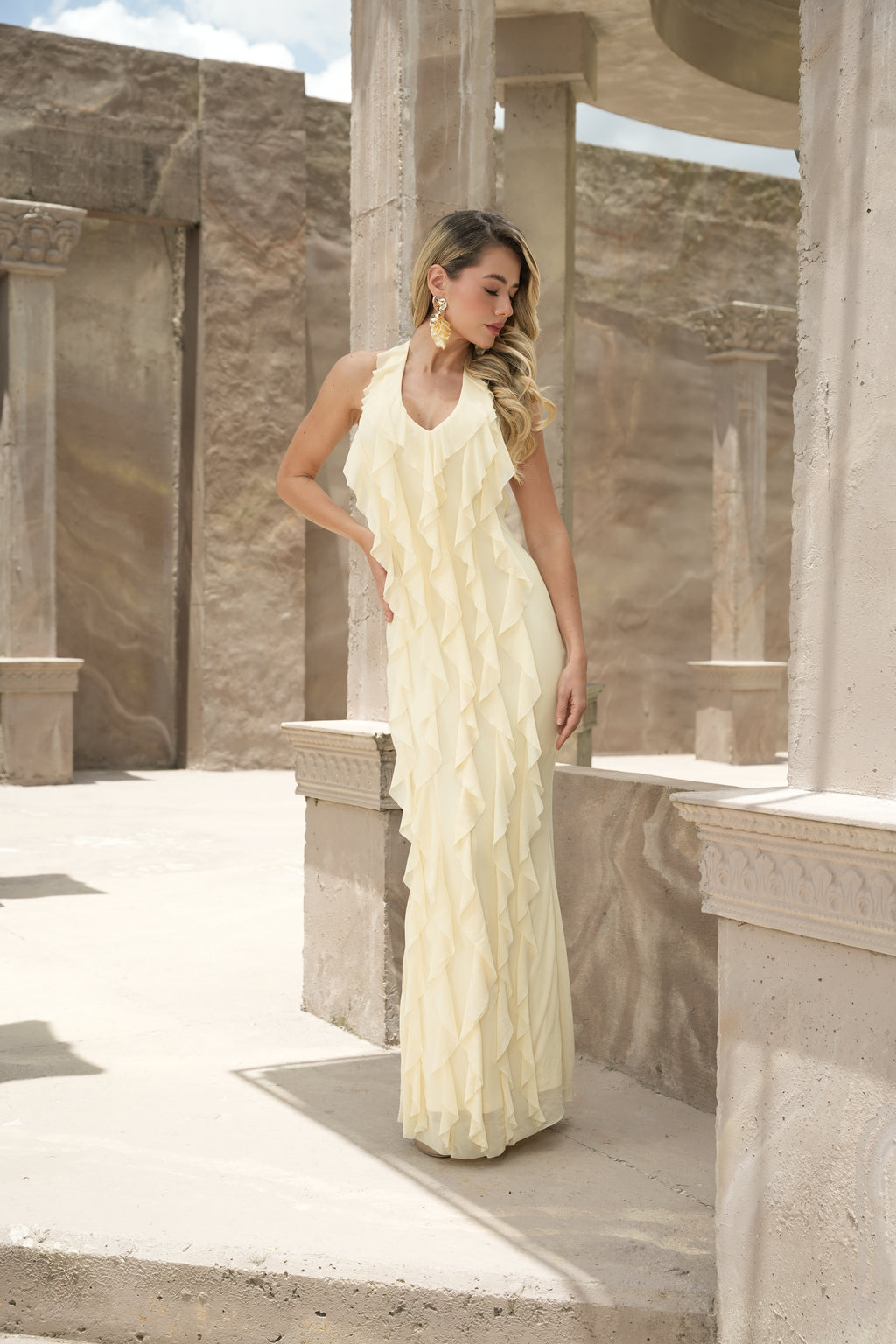 Vestido Solea Amarillo con Volantes