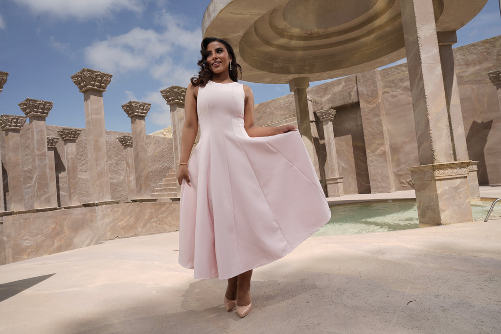 Vestido Midi Rosa Evasé