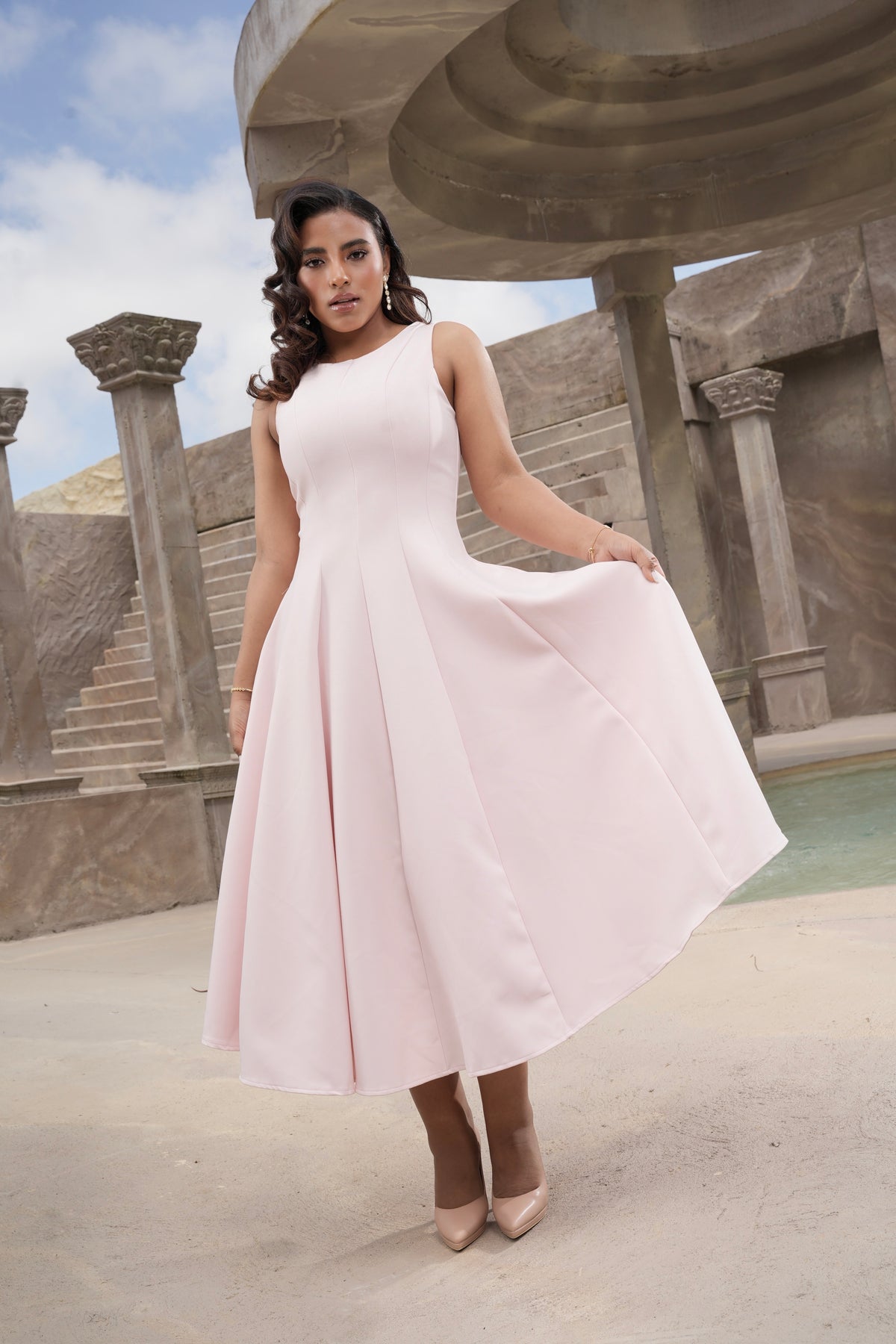 Vestido Midi Rosa Evasé